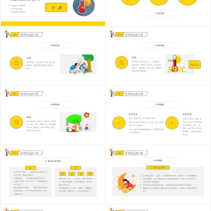 黄色简约卡通风夏季高温安全知识PPT模板