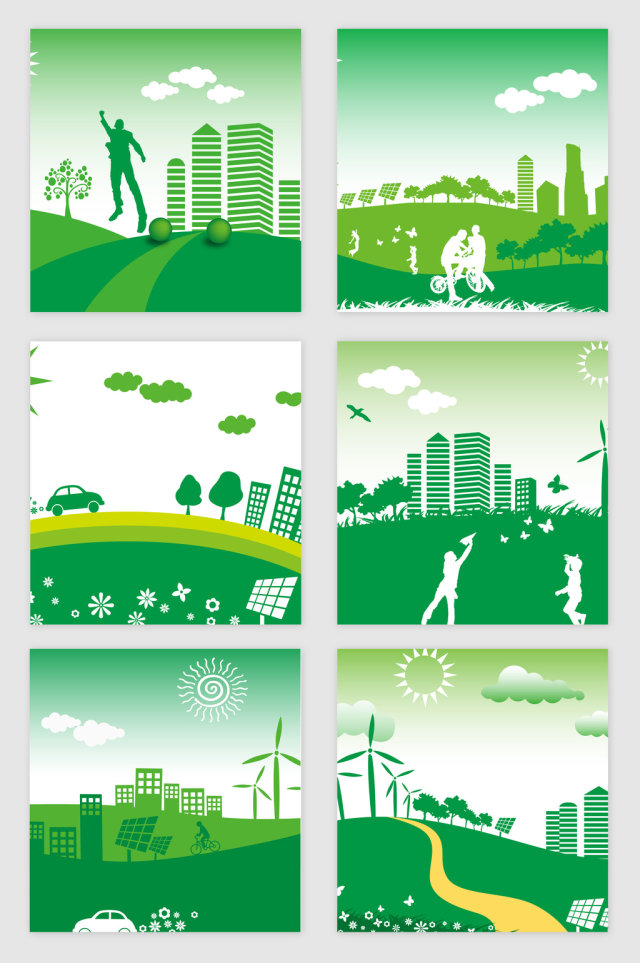 绿色地球日节约环保城市矢量素材