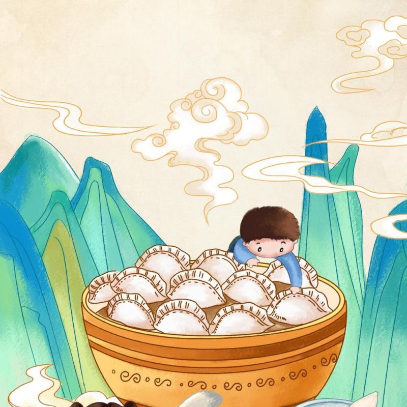 中国传统文化二十四节气冬至插画海报背景配图PSD竖版素材49