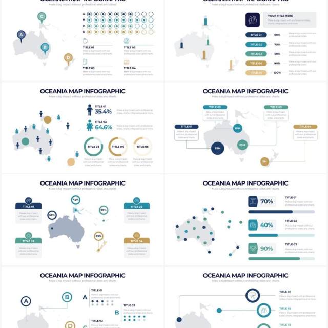 浅色系大洋洲地图PPT信息图形素材Oceania Map Powerpoint Infographics