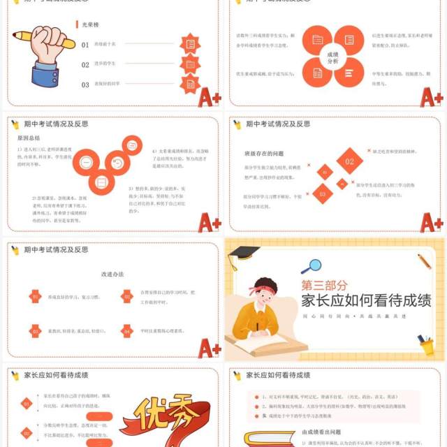黄色卡通风初三毕业班期中家长会PPT模板 黄色卡通风初三毕业班期中家长会PPT模板