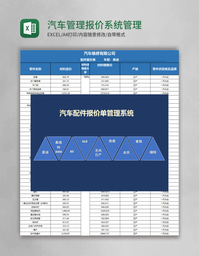 汽车管理报价系统excel管理系统