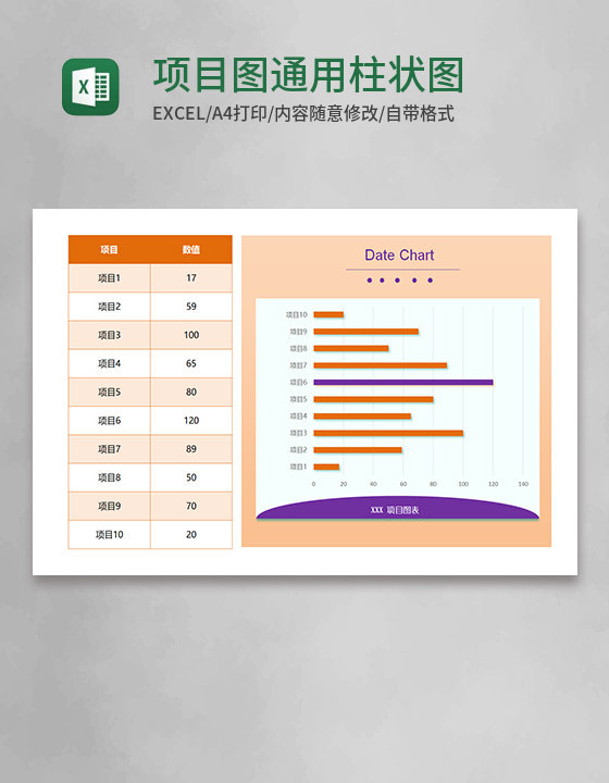 项目图通用柱状图表Excel模板