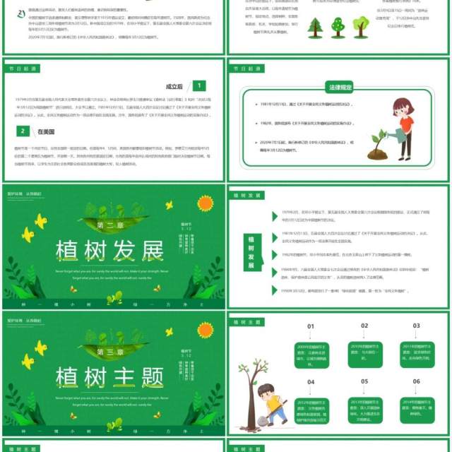 绿色卡通植树节介绍主题班会PPT模板