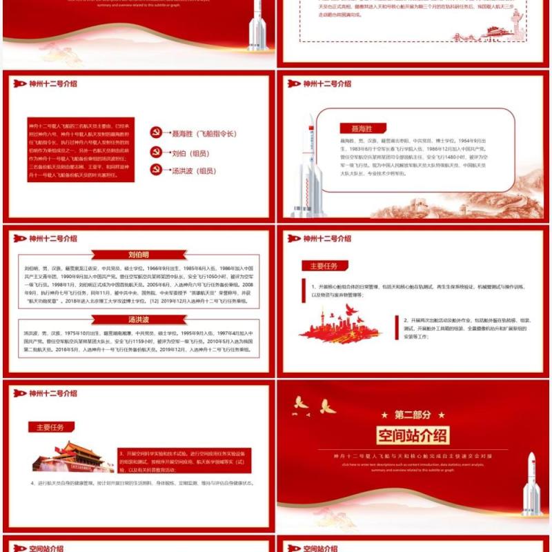 红色党政风神舟十二号载人航天飞船发射成功介绍PPT模板
