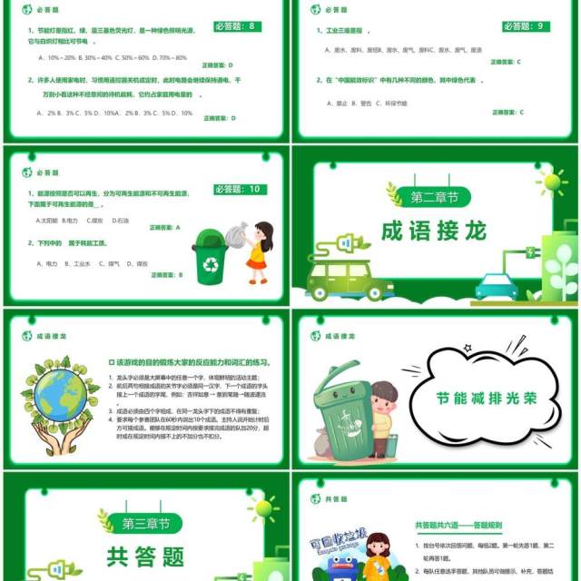 绿色卡通风节能减排大赛PPT模板 绿色卡通风节能减排大赛PPT模板