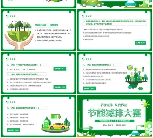 绿色卡通风节能减排大赛PPT模板 绿色卡通风节能减排大赛PPT模板