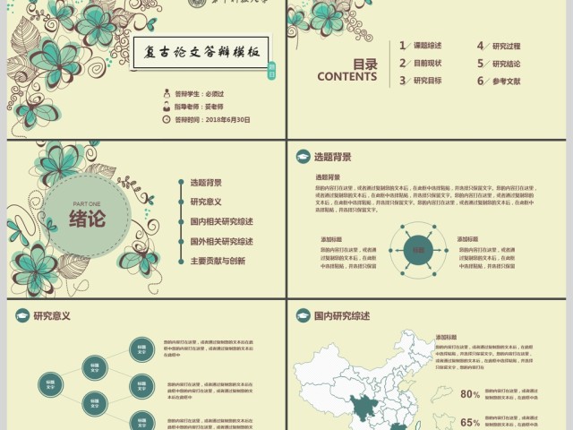 复古花纹素雅毕业论文答辩通用PPT模版 复古花纹素雅毕业论文答辩通用PPT模版