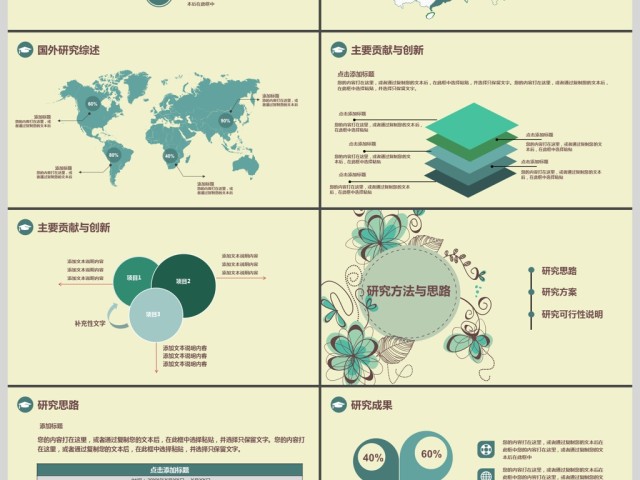 复古花纹素雅毕业论文答辩通用PPT模版