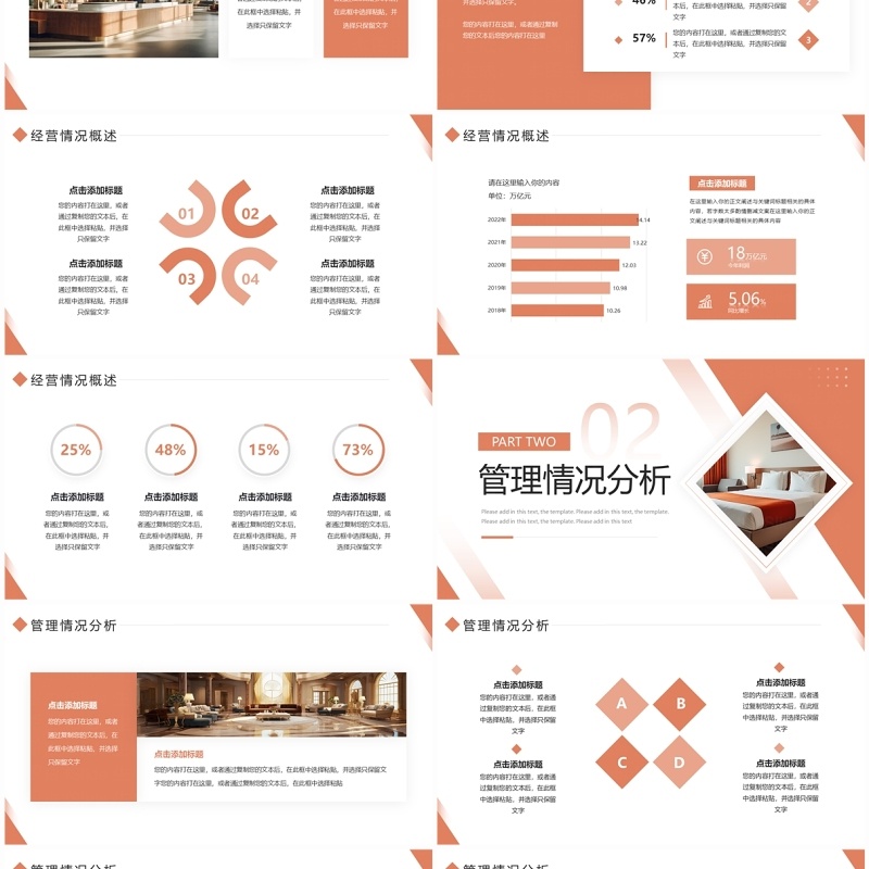 橙色简约风酒店年终总结PPT通用模板