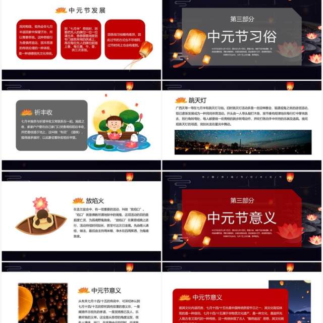 黑色中国风传统节日之中元节介绍PPT模板 黑色中国风传统节日之中元节介绍PPT模板