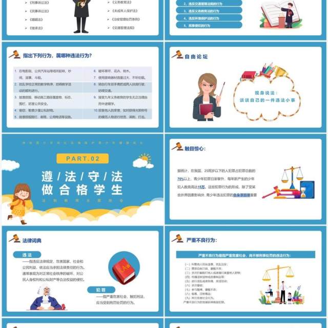 蓝色杜绝不良行为远离违法犯罪PPT模板 蓝色杜绝不良行为远离违法犯罪PPT模板