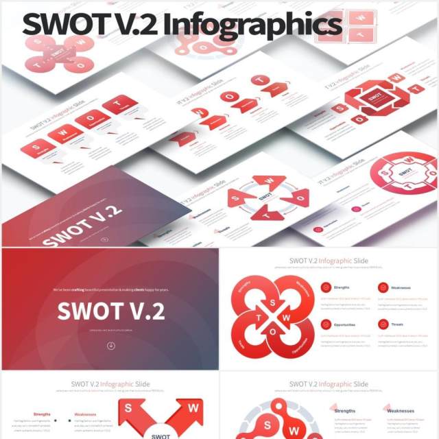 12套颜色SWOT分析行业市场竞品信息图表可视化PPT素材SWOT V.2 - PowerPoint Infographics Slides