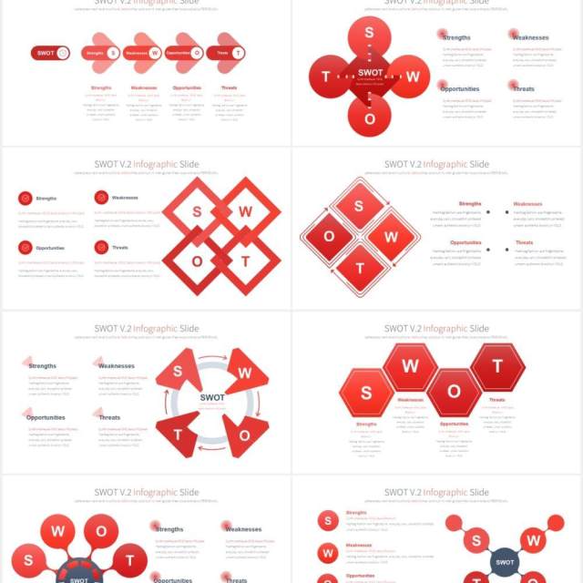 12套颜色SWOT分析行业市场竞品信息图表可视化PPT素材SWOT V.2 - PowerPoint Infographics Slides