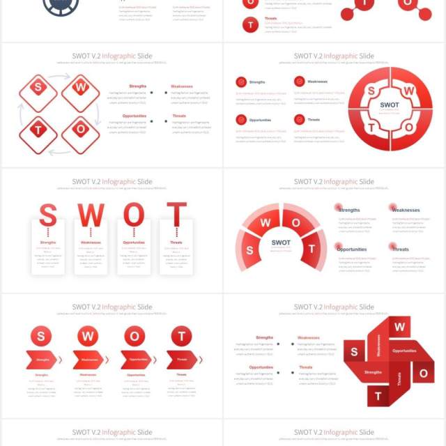 12套颜色SWOT分析行业市场竞品信息图表可视化PPT素材SWOT V.2 - PowerPoint Infographics Slides