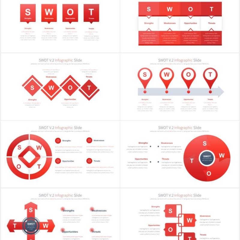 12套颜色SWOT分析行业市场竞品信息图表可视化PPT素材SWOT V.2 - PowerPoint Infographics Slides
