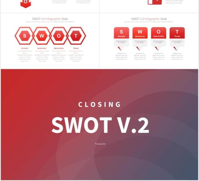 12套颜色SWOT分析行业市场竞品信息图表可视化PPT素材SWOT V.2 - PowerPoint Infographics Slides