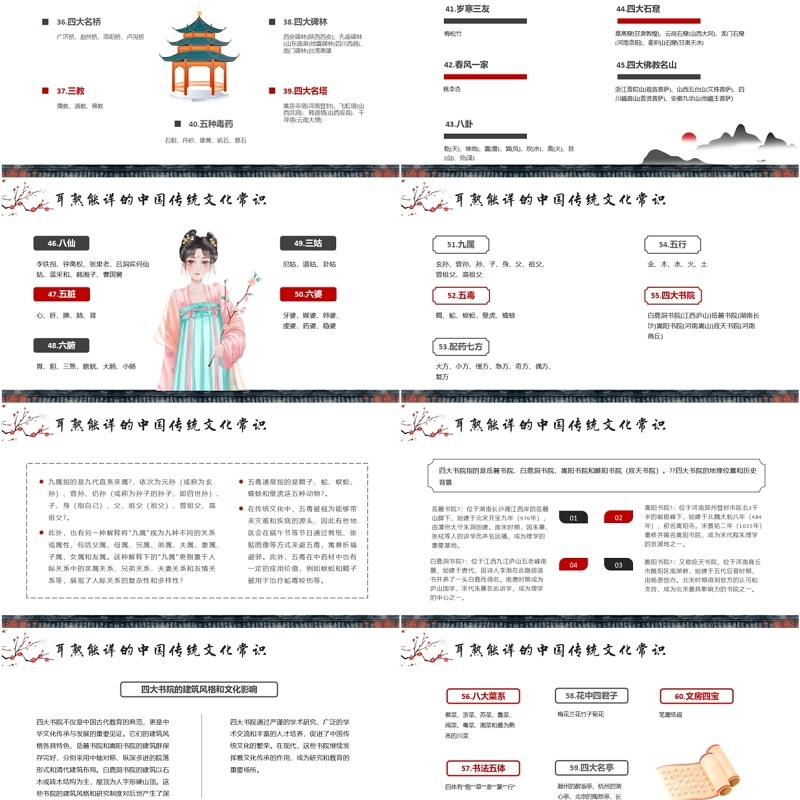 红色中国风中华传统文化瑰宝PPT模板