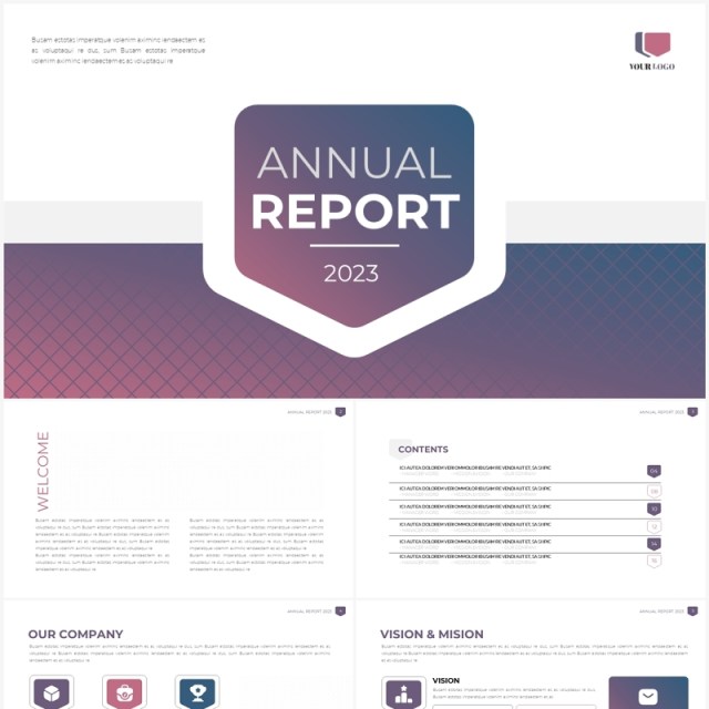 高级紫色年度工作报告信息图表PPT素材模板（无图可插图）Annual Report