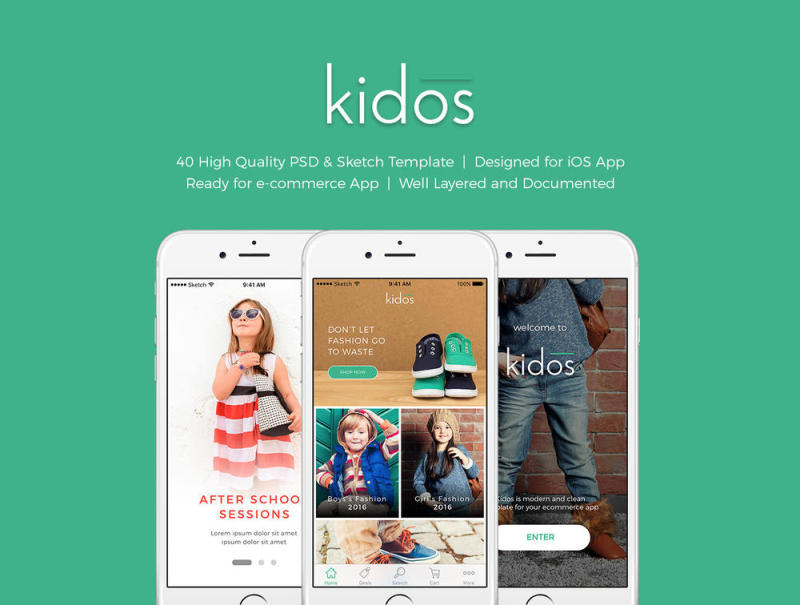 儿童服装iOS电子商务UI工具包，Kidos iOS UI工具包