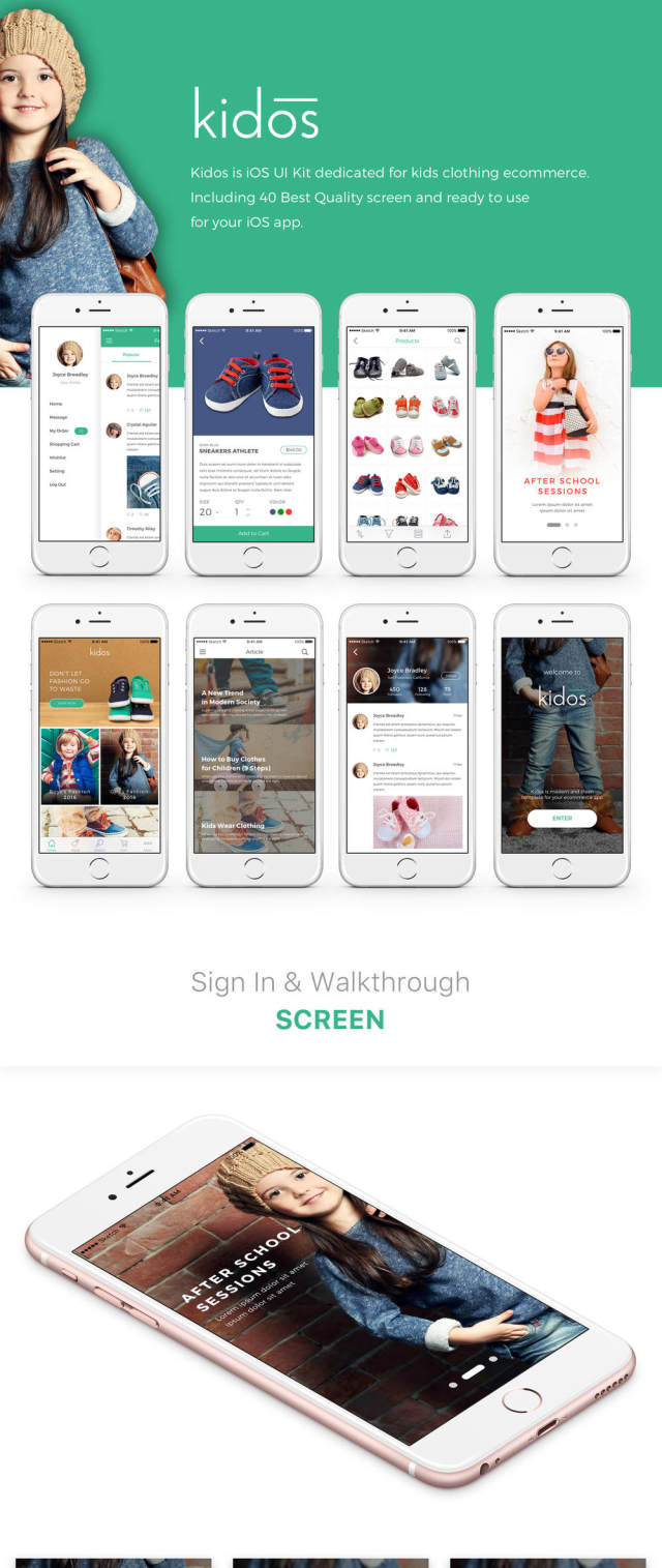 儿童服装iOS电子商务UI工具包，Kidos iOS UI工具包