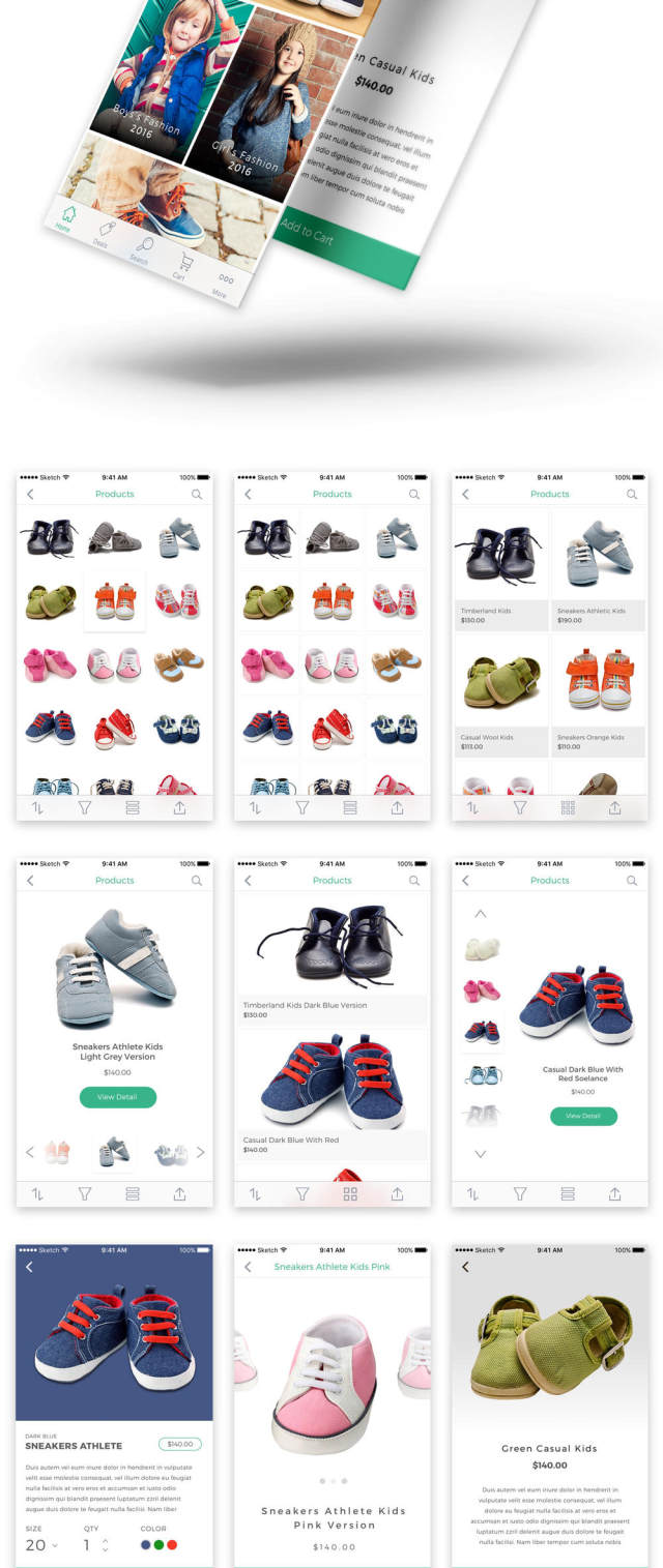 儿童服装iOS电子商务UI工具包，Kidos iOS UI工具包