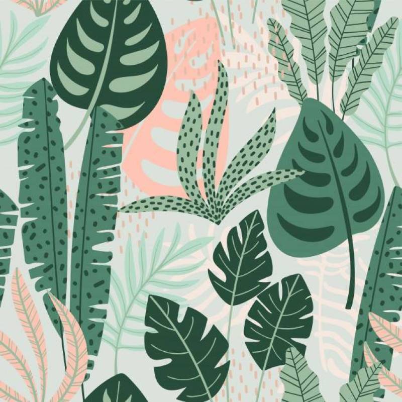 Abstract seamless pattern with tropical leaves.