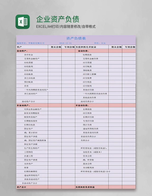 企业资产负债表excel模板 企业资产负债表excel模板