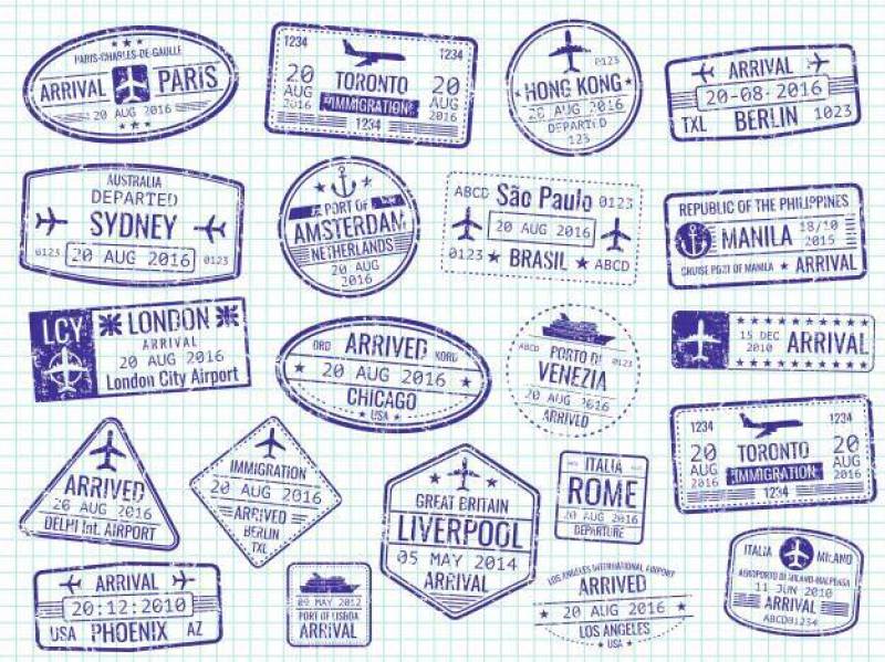 笔记本页面上的国际签证盖章