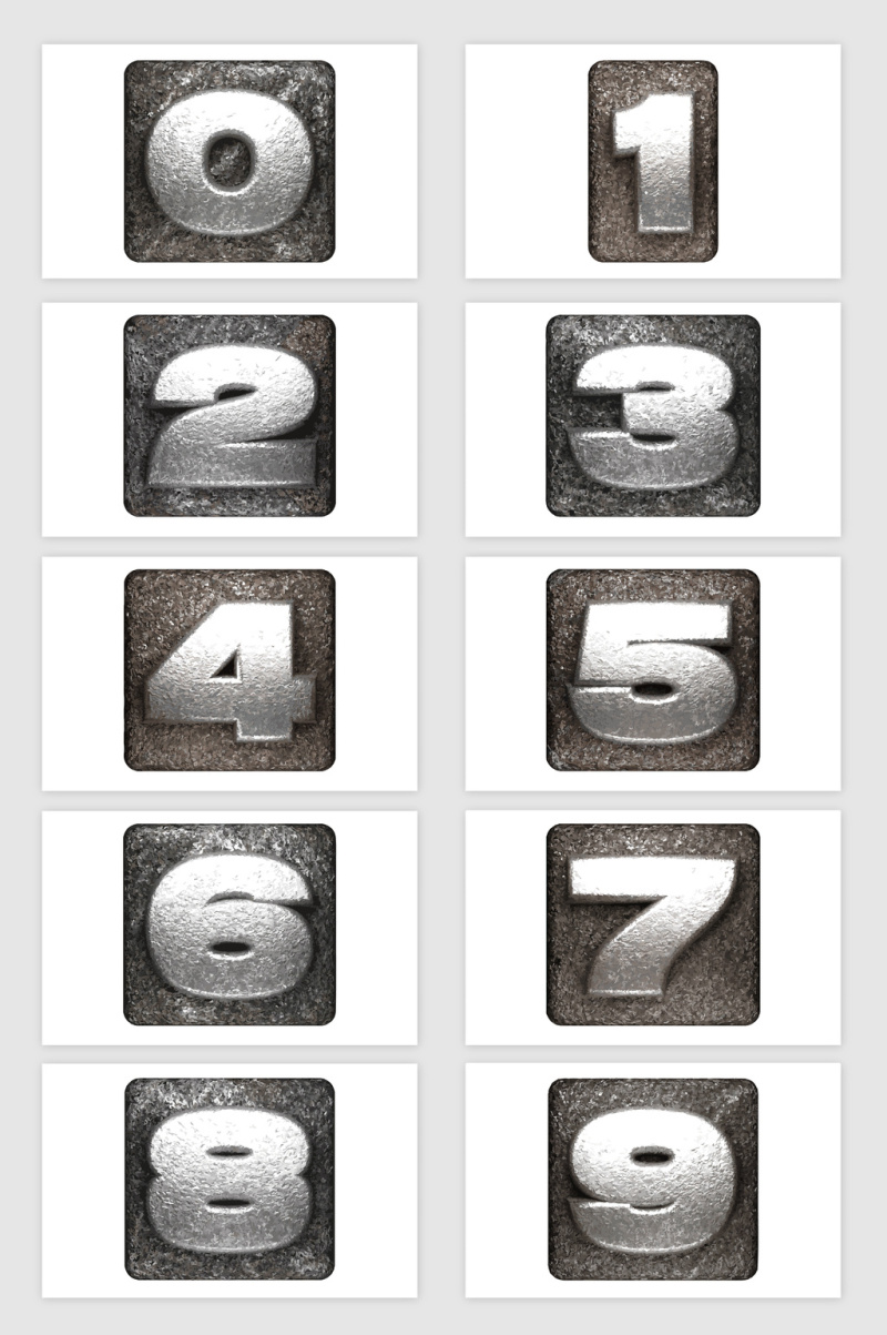 矢量立体金属渐变数字