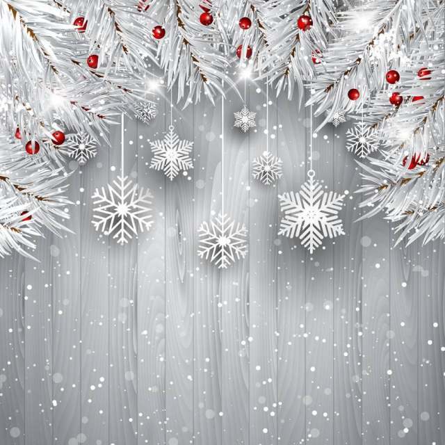 挂着银色圣诞树枝的雪花