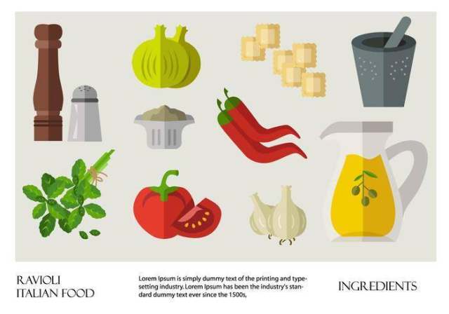 意大利食品馄饨成分矢量平