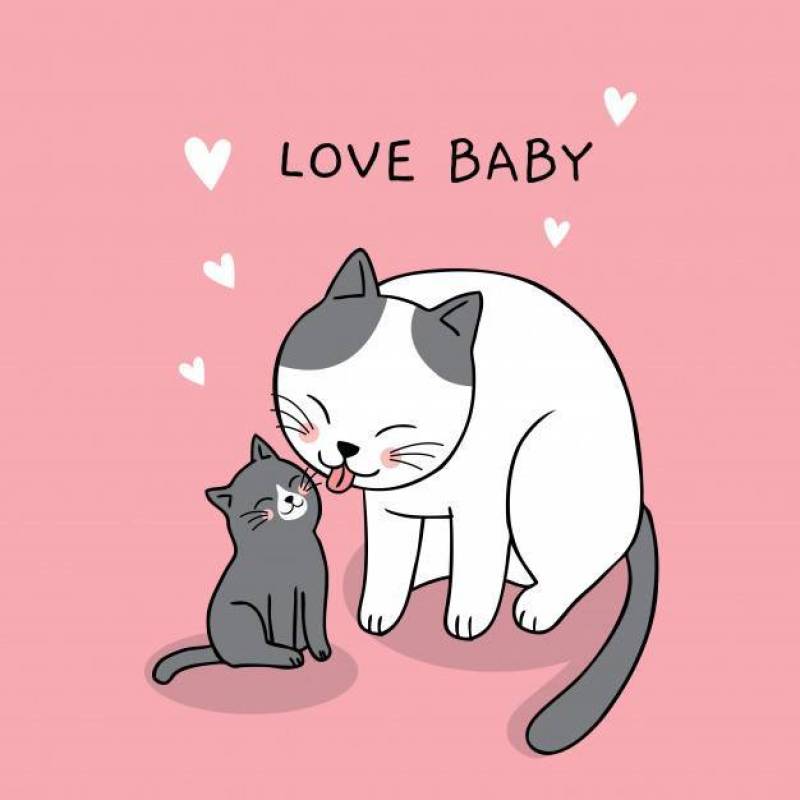 卡通可爱的妈妈和宝贝猫矢量。
