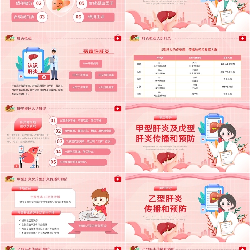 粉色卡通风肝病健康宣教知识PPT模板
