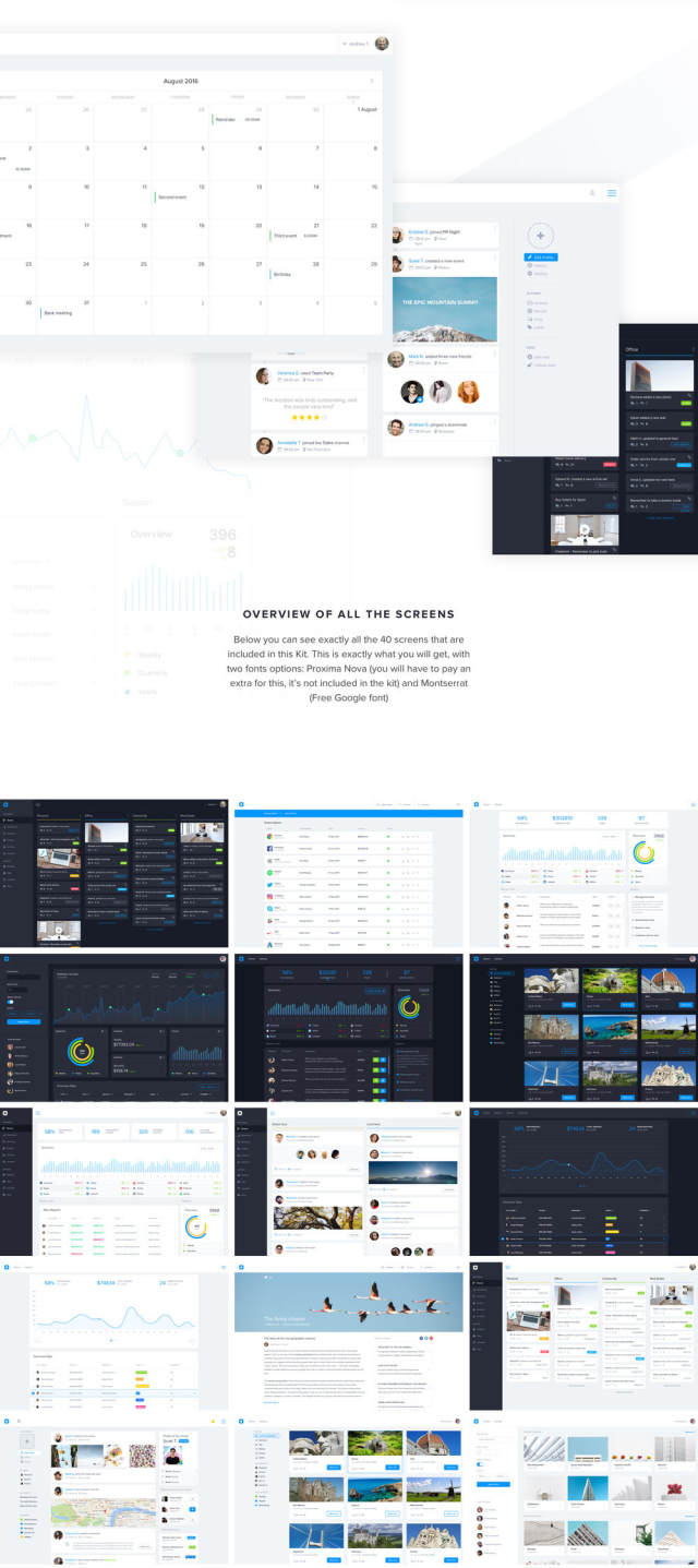 在Sketch，40 Web Dashboard UI Kit中设计的40个仪表板UI屏幕