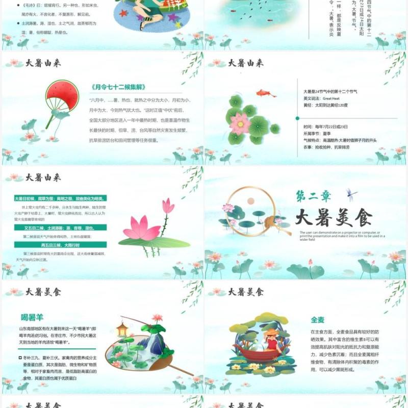 绿色小清新传统节日二十四节气大暑介绍PPT模板(1)