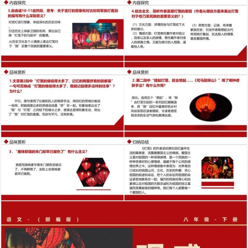 部编版八年级语文下册灯笼课件PPT模板