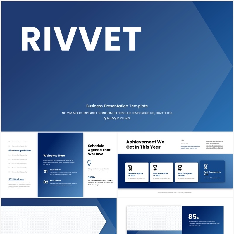 蓝色公司商务工作汇报项目计划PPT模板（无图可插图）Rivvet No Image