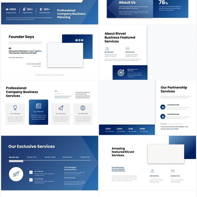 蓝色公司商务工作汇报项目计划PPT模板（无图可插图）Rivvet No Image