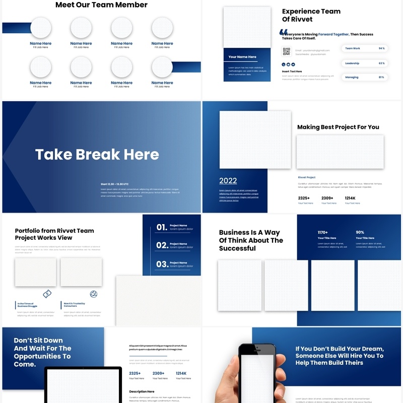 蓝色公司商务工作汇报项目计划PPT模板（无图可插图）Rivvet No Image