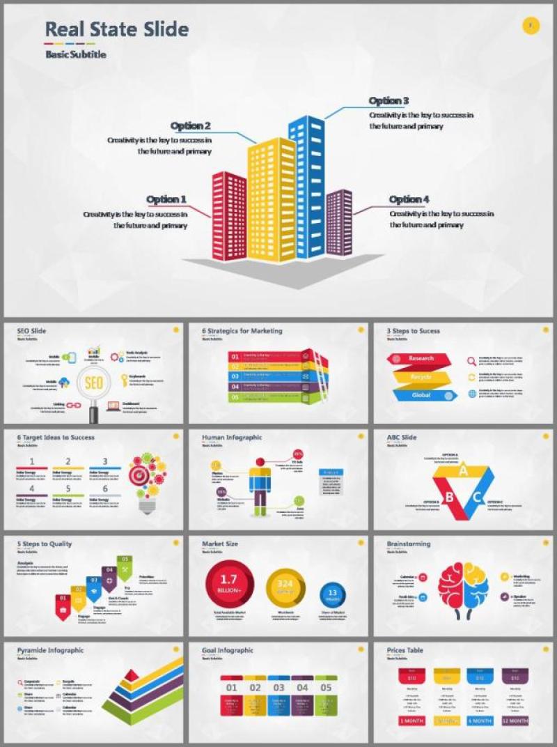 13套彩色建筑造型图表PPT模板