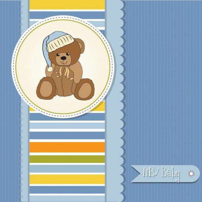 Baby shower card with sleepy teddy bear