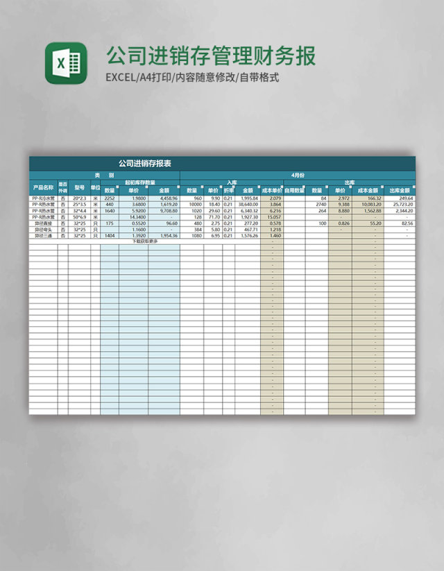 公司进销存管理财务报表excel表格模板