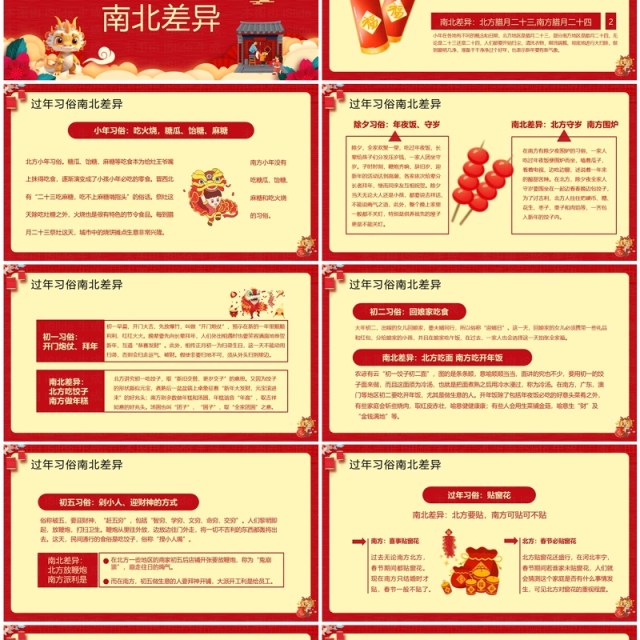 红色中国风南北方春节习俗PPT模板 红色中国风南北方春节习俗PPT模板