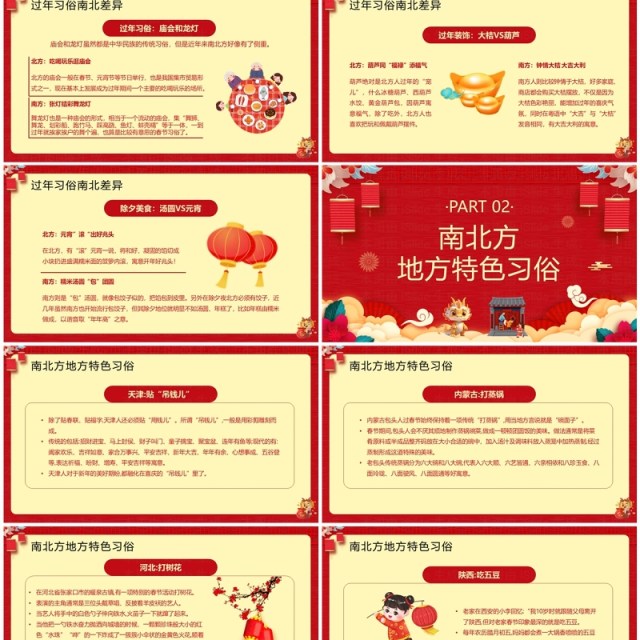红色中国风南北方春节习俗PPT模板 红色中国风南北方春节习俗PPT模板