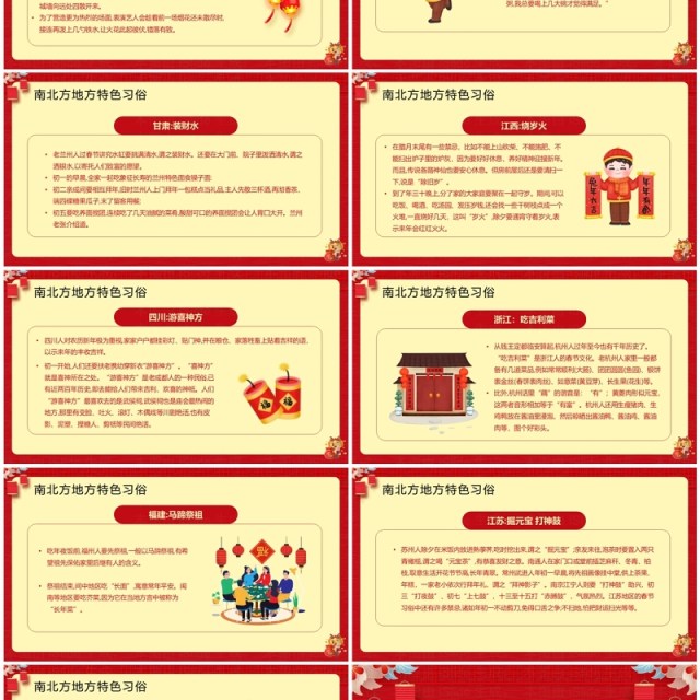 红色中国风南北方春节习俗PPT模板 红色中国风南北方春节习俗PPT模板