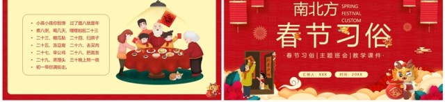 红色中国风南北方春节习俗PPT模板 红色中国风南北方春节习俗PPT模板