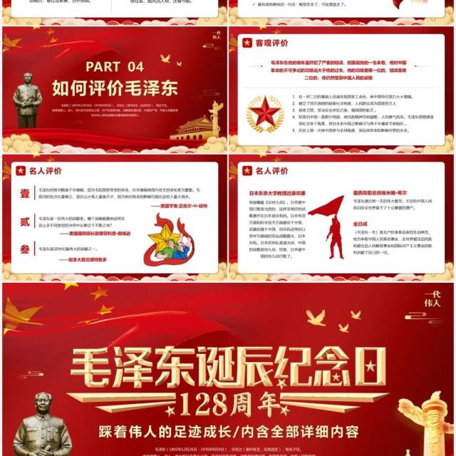 红色毛泽东诞辰纪念日128周年PPT模板 红色毛泽东诞辰纪念日128周年PPT模板