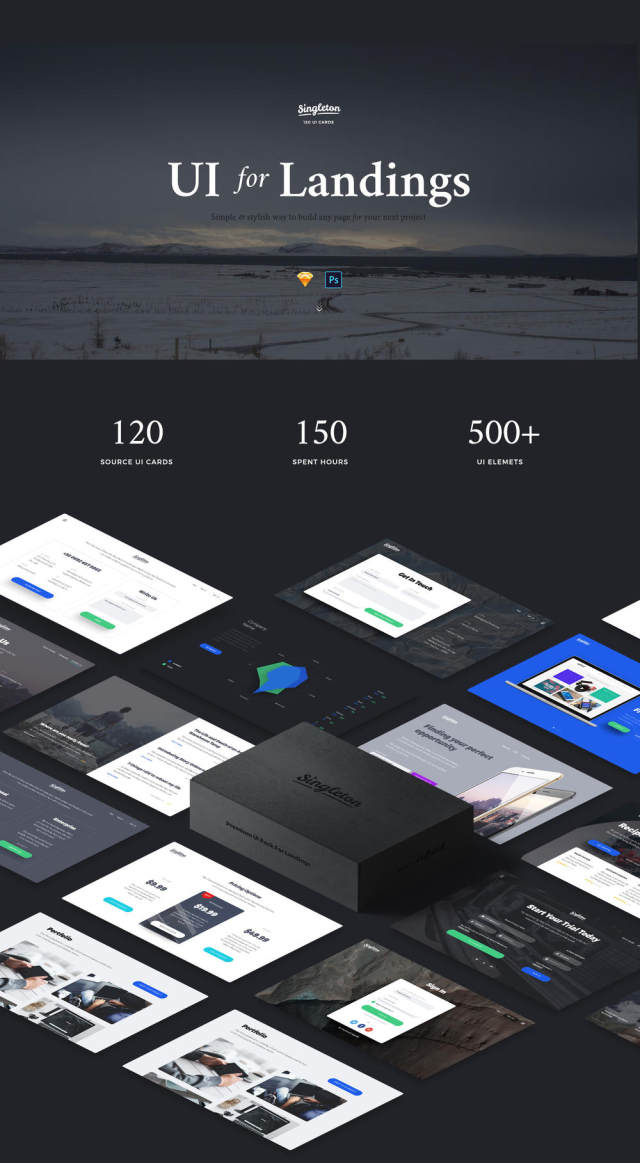 使用120张卡片构建您的下一个着陆页，Singleton UI Pack