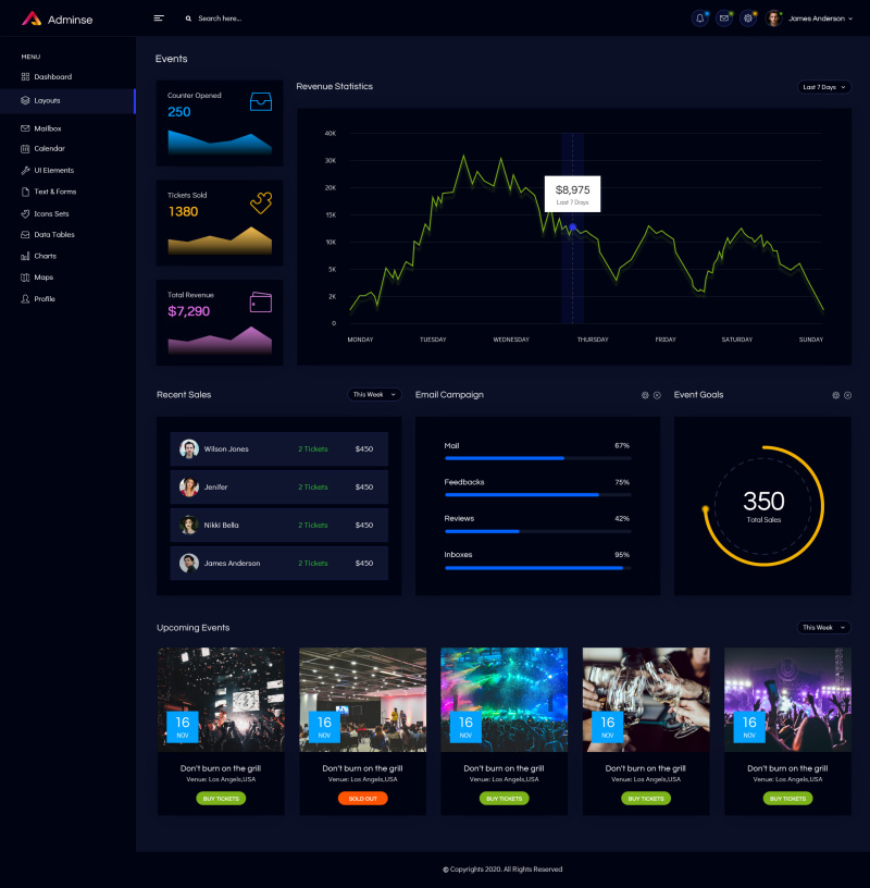 事件管理网站后台仪表板用户UI界面工具包PSD模板Events-Admin-Dashboard-UI-Kit
